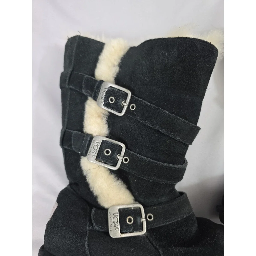 Girls Uggs Australia ~ Maddi Black  Buckle /Zip Boots ~ Big Kids Size 2 EU: 32